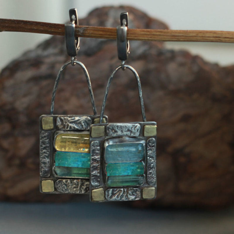 Vintage Green Blue Water Diamond Earrings