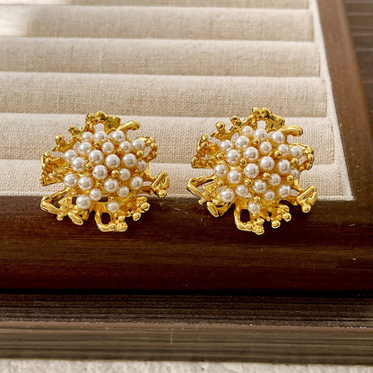 Vintage Gold Pearl Earrings Tassel Stud Earrings No Piercing Ear Clip