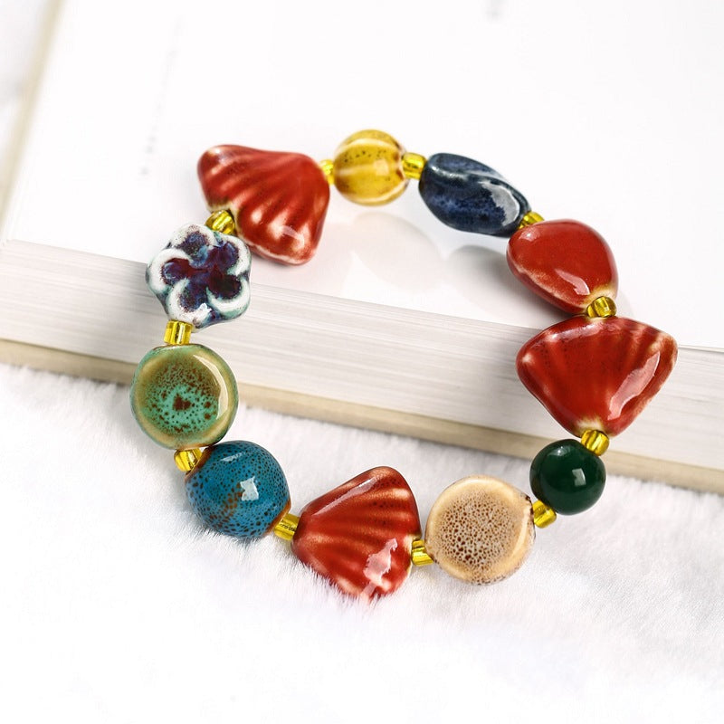 Colored Glazed Ceramic Elastic Bracelets