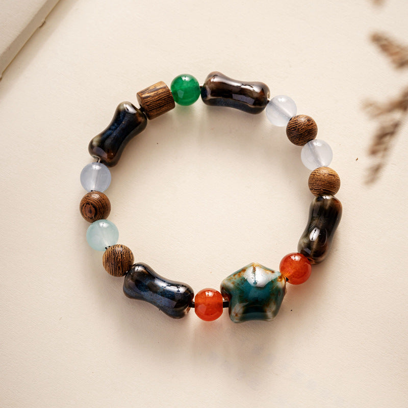 Colored Glazed Ceramic Elastic Bracelets