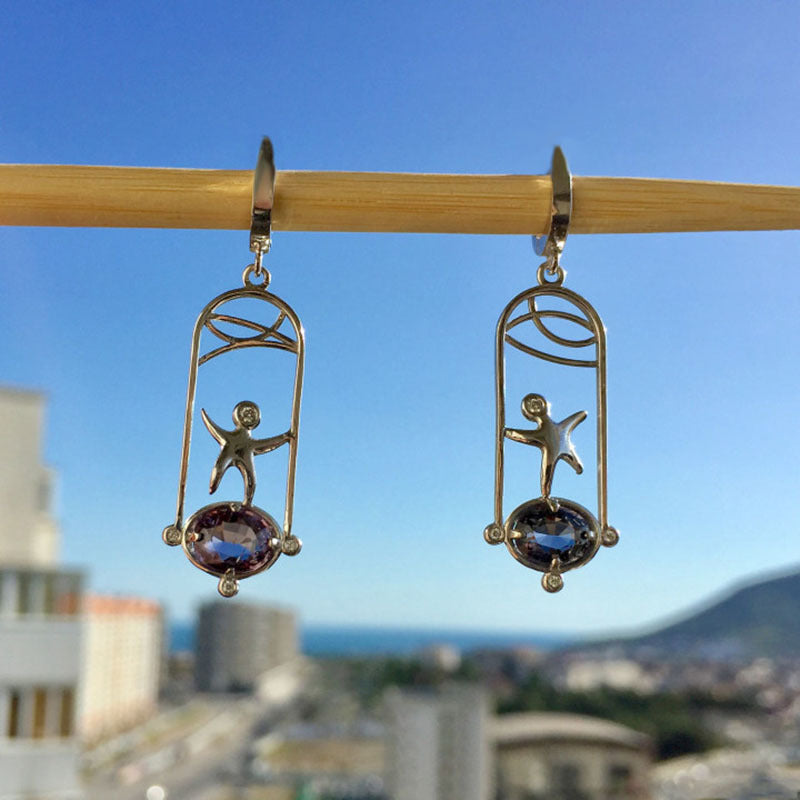 Enamel colored glass personality earrings