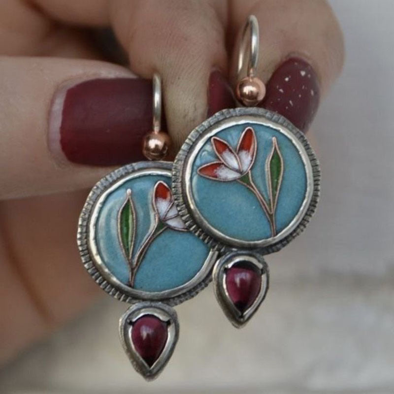 Enamel colored glass personality earrings