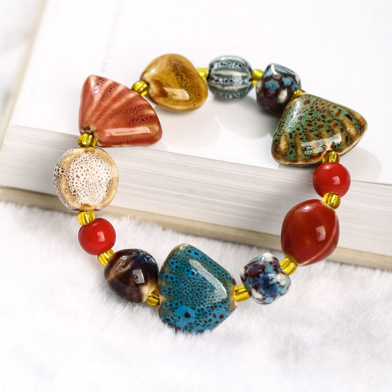 Colored Glazed Ceramic Elastic Bracelets