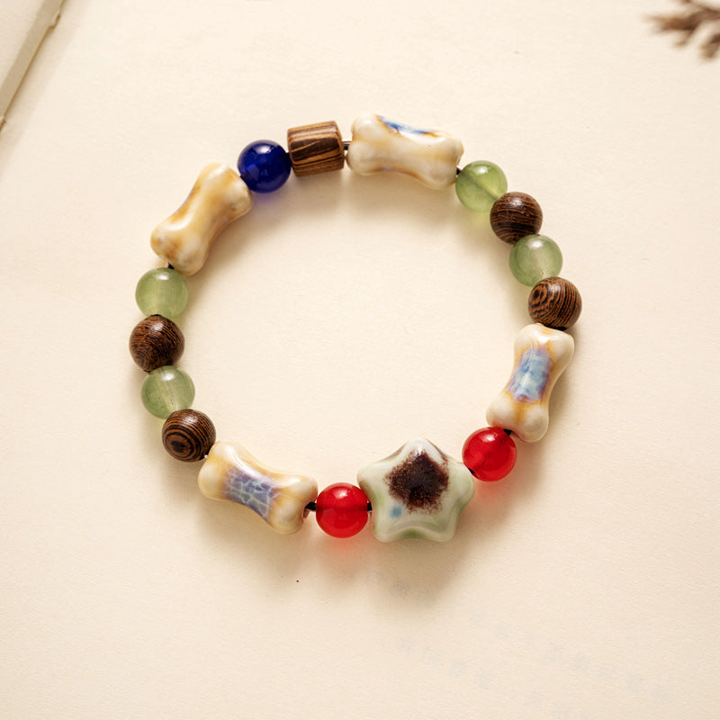 Colored Glazed Ceramic Elastic Bracelets