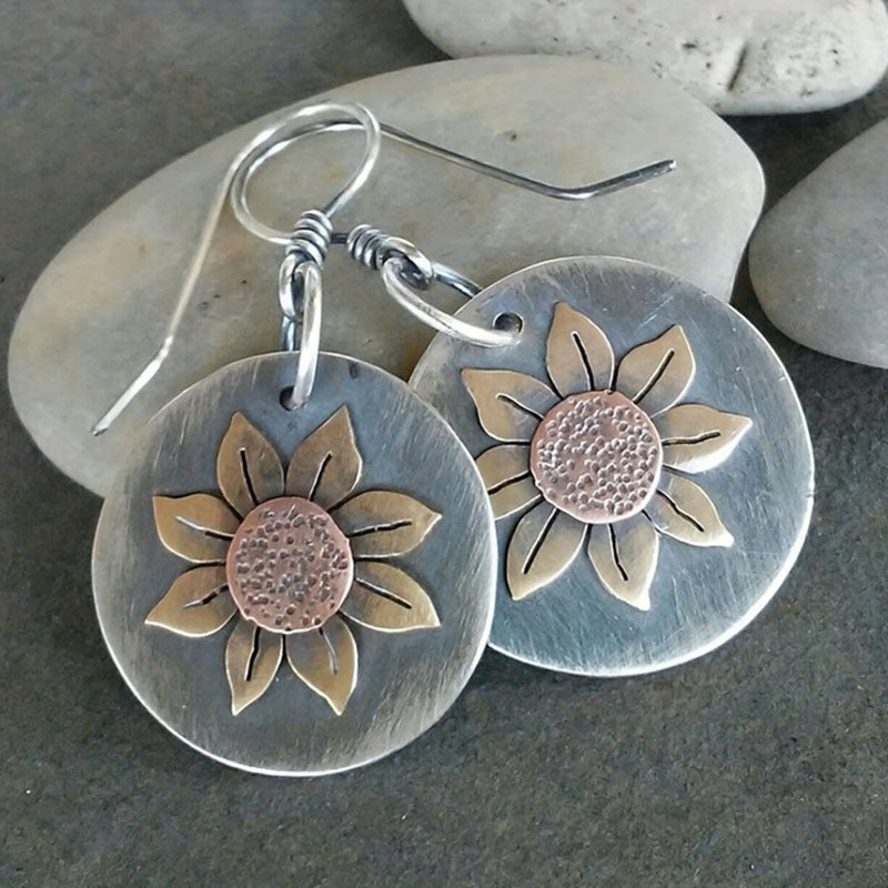 Vintage Sunflower Drop Handmade Earrings