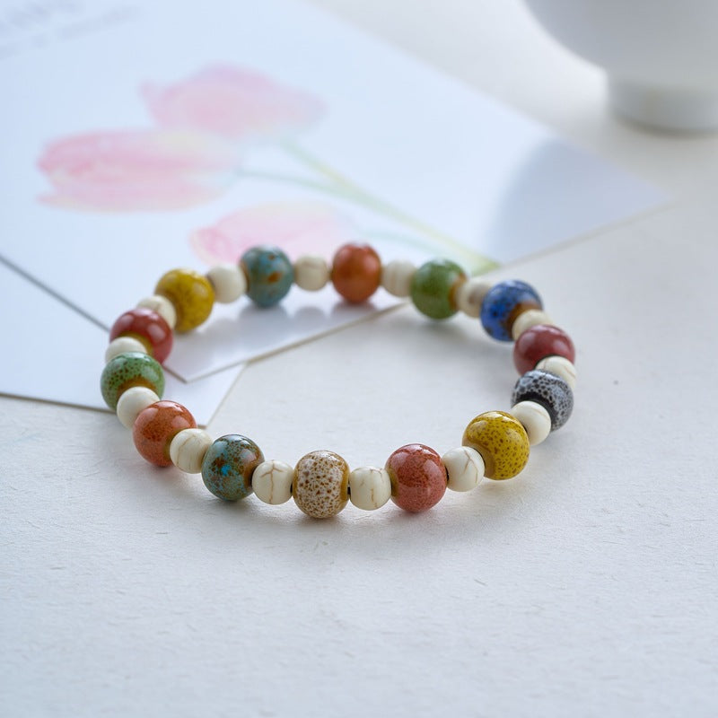 Colored Glazed Ceramic Elastic Bracelets