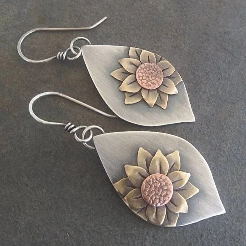 Vintage Sunflower Drop Handmade Earrings
