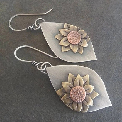 Vintage Sunflower Drop Handmade Earrings